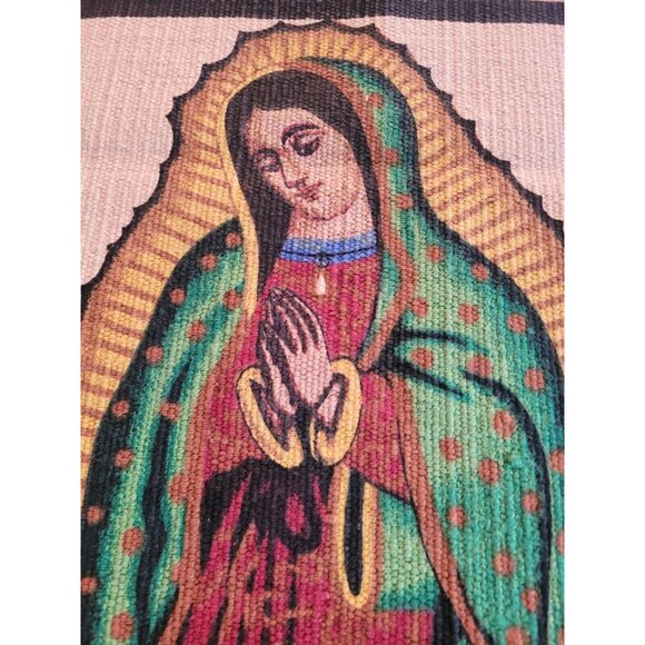Lady of Guadalupe Holy Virgin Mary Wall Hanging Woven 15" x 25" 100% Cotton - Picture 2 of 6
